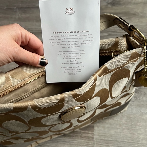 NWOT Coach Signature Khaki Metallic Patchwork - Picture 3 of 4